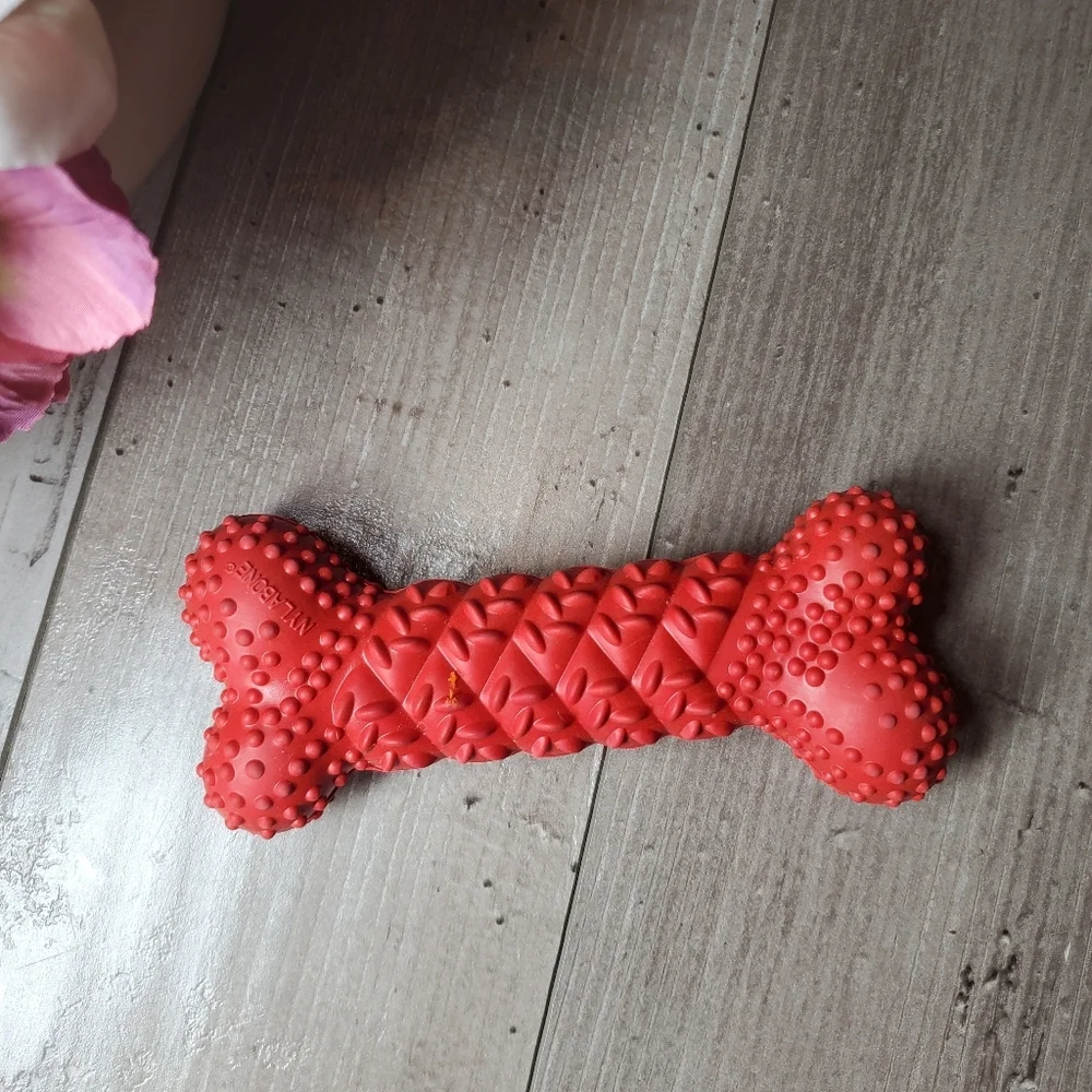 Nylabone Essentials Fun 'N' Fit Rubber Braided Bone Medium Red
